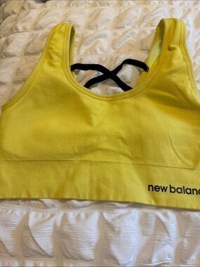 New Balance Yellow Ribbed Sports Crop with Black Straps